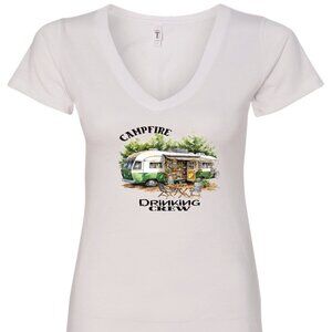 Campfire Drinking Crew V-Neck T-Shirt | Many Colors